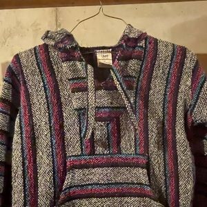 Oland brand hoodie blanket poncho colors are aqua blue and pink